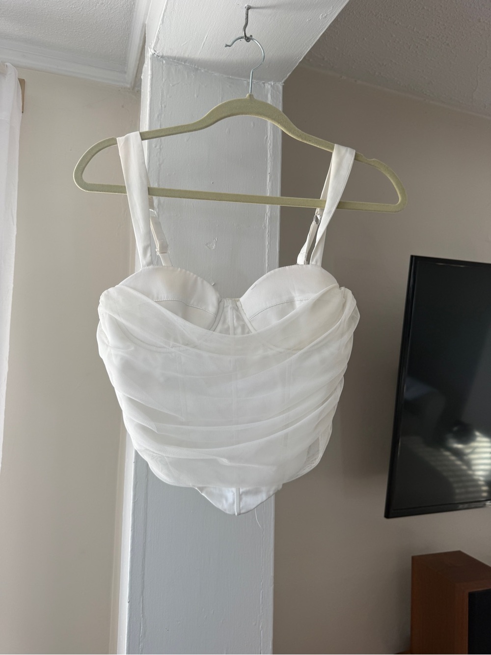 White Mesh Corset Bustier Crop Top | Size Small | Going Out Party Top - Picture 2 of 3
